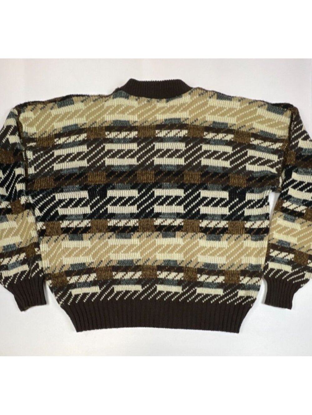 Vintage The Men’s Store at Sears Large Crewneck Sweater Brown Patterned 90s - Picture 2 of 7
